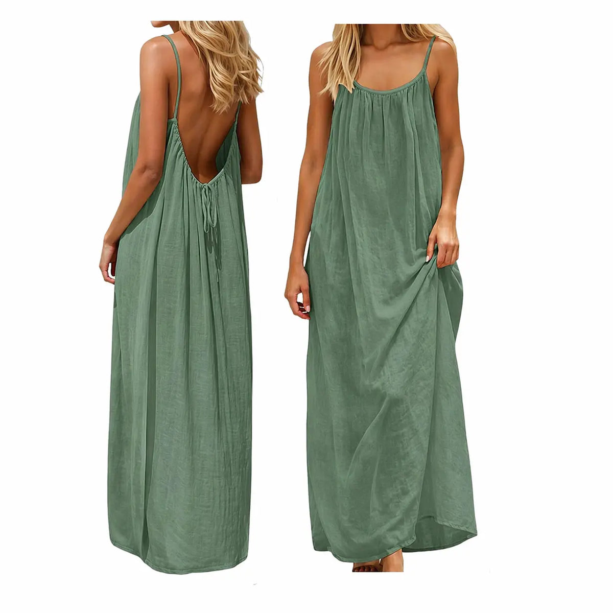 Women's Solid Color Cami Sports Dress - Comfortable Loungewear, Elegant Sleeveless Long Summer Style, Indoor-Ready Sleepwear with Open Cami for Heat Breathability, Indoor‑Ready Style