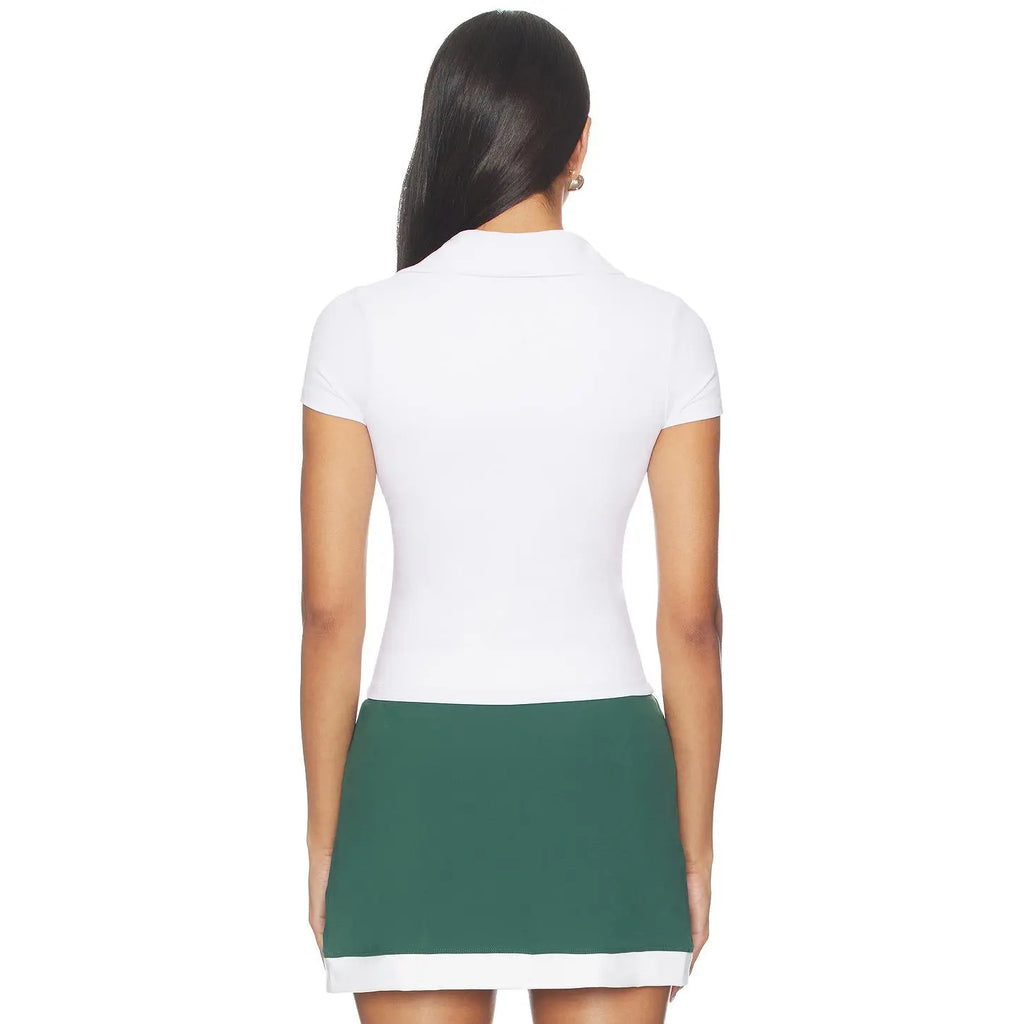 Women's YEAR OF OURS Studio Casual Polo Top, Nylon Fabric, White (with Bra Layer)