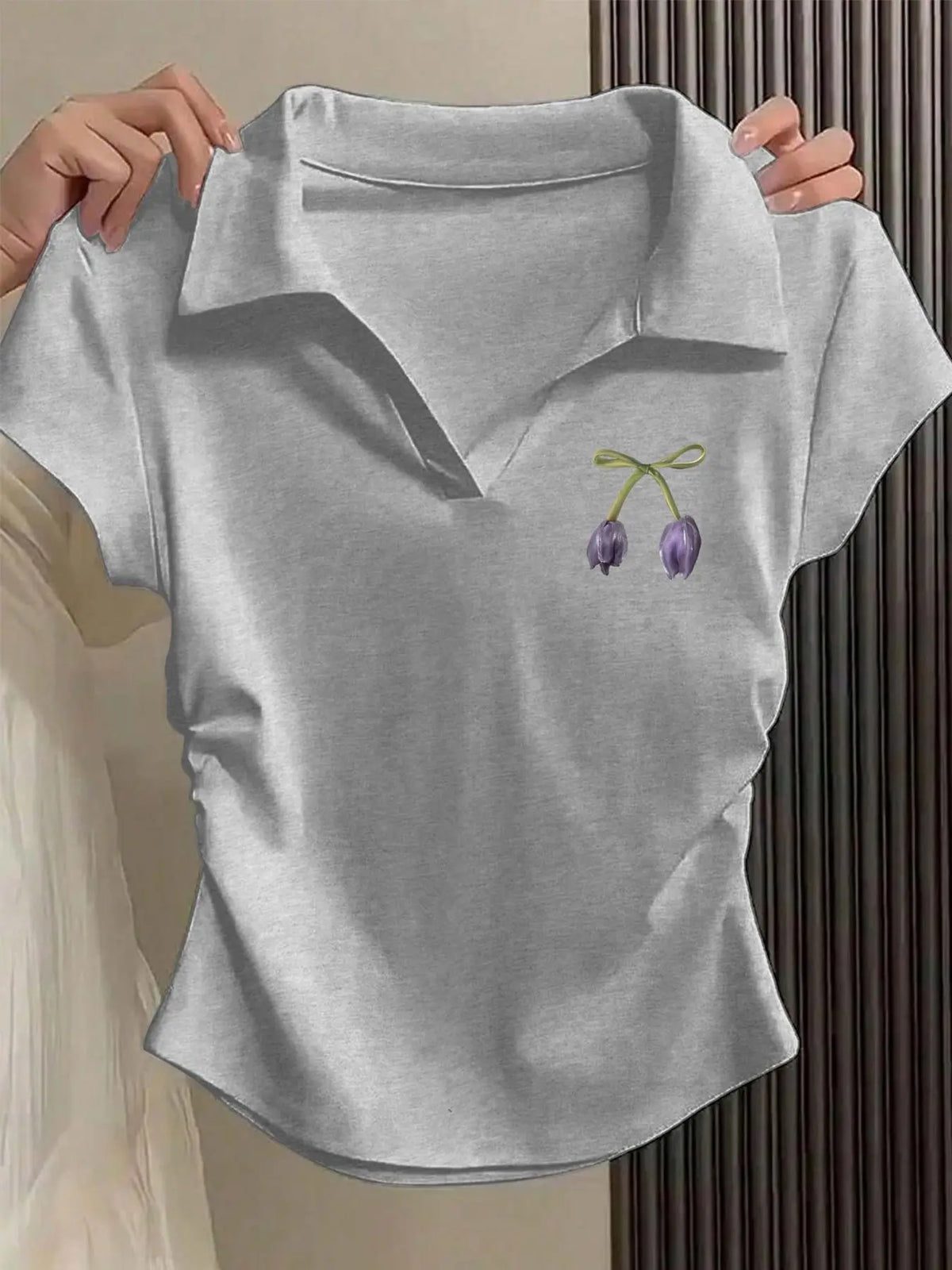 3-Pack Tulip Bow Embroidered Polo Short Sleeve T-Shirts, Waist Cinch Design, Fit, French Chic Style, Casual, Spring Summer Wear