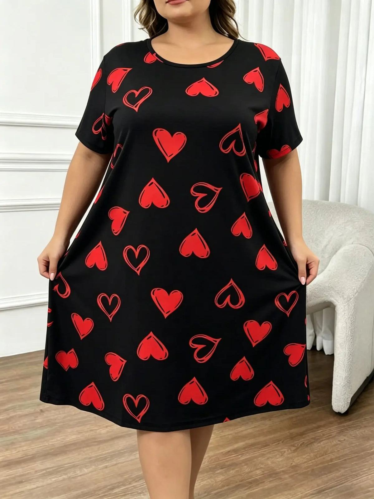 Women's Plus Size Heart skirt Heart Print Sleep Dress, Loungewear House Dress, Casual Comfort Round Neck Short Sleeve Pajama, Summer Sleepwear and Home Wear, Maternity nightgown, Maternity dress, Plus Size nightgown, Mother'Day Gift
