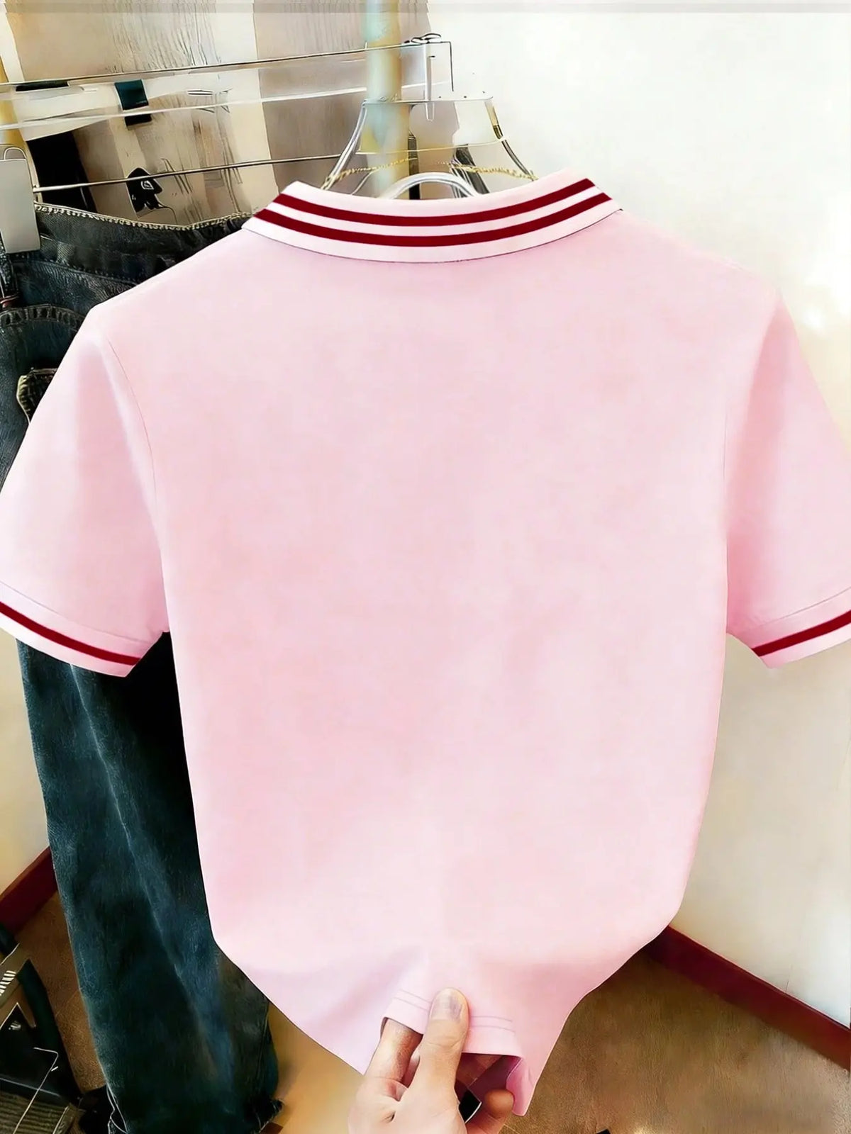 2026 Summer Preppy Pink Striped Polo Shirts, Summer Polos | Country Print (Colombia/Mexico/US) | Lightweight Cotton | Daily Commute/Campus/Street Sports Casual | Stadium Outfit/2026 Fan Support/Game Day OOTD | Gym/Party/Street Versatile | Top Only