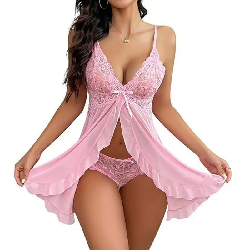 Women's Plus Size Lingerie Chemise Adjustable, Lace Mesh Sleepwear, Sexy Loungewear for Ladies, Breathable Soft Smooth Polyester Spandex with Perfect Fit