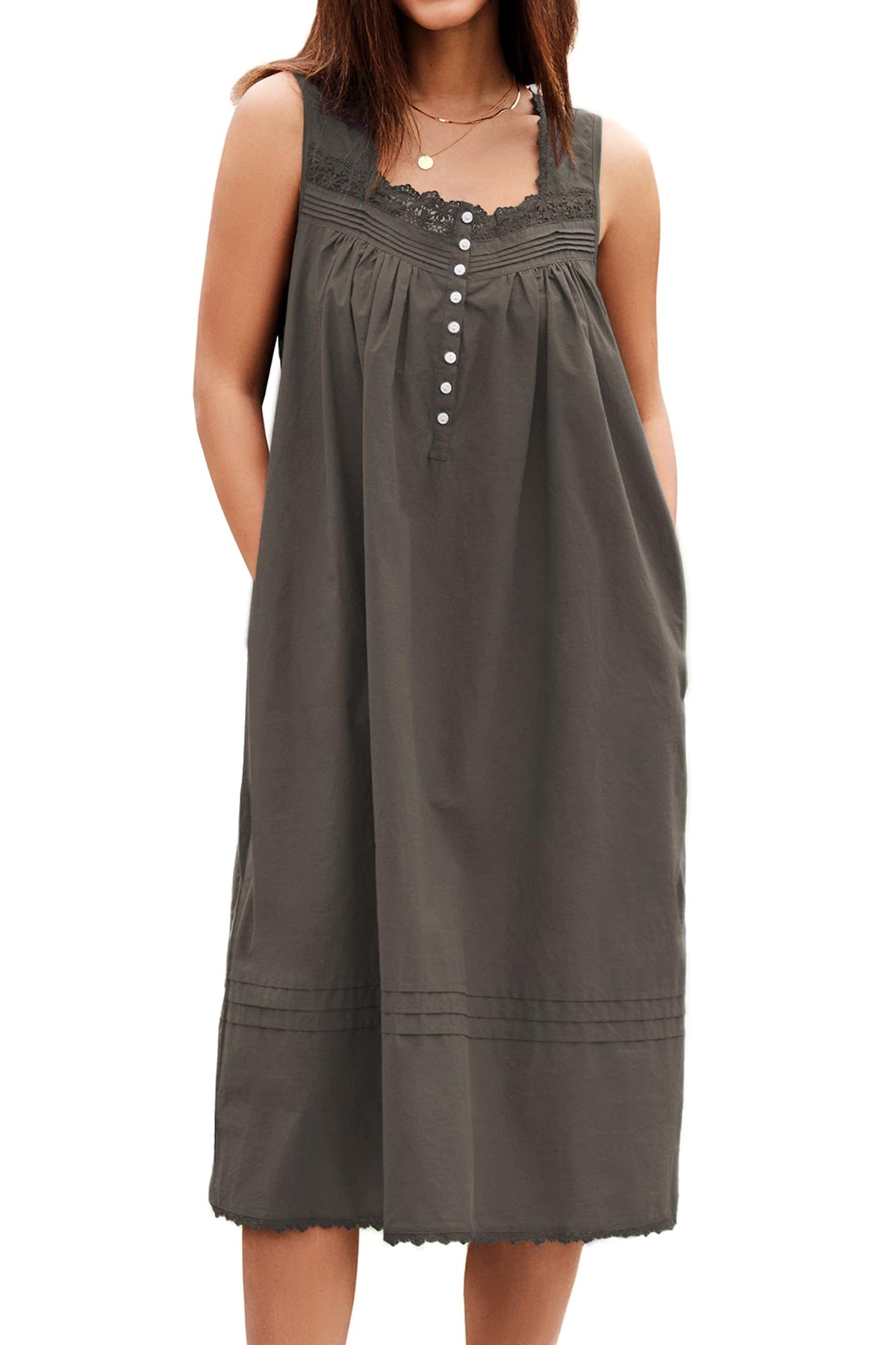 100% Cotton Nightgowns for Women Sleeveless Night Gown with Pockets,XS-5XL