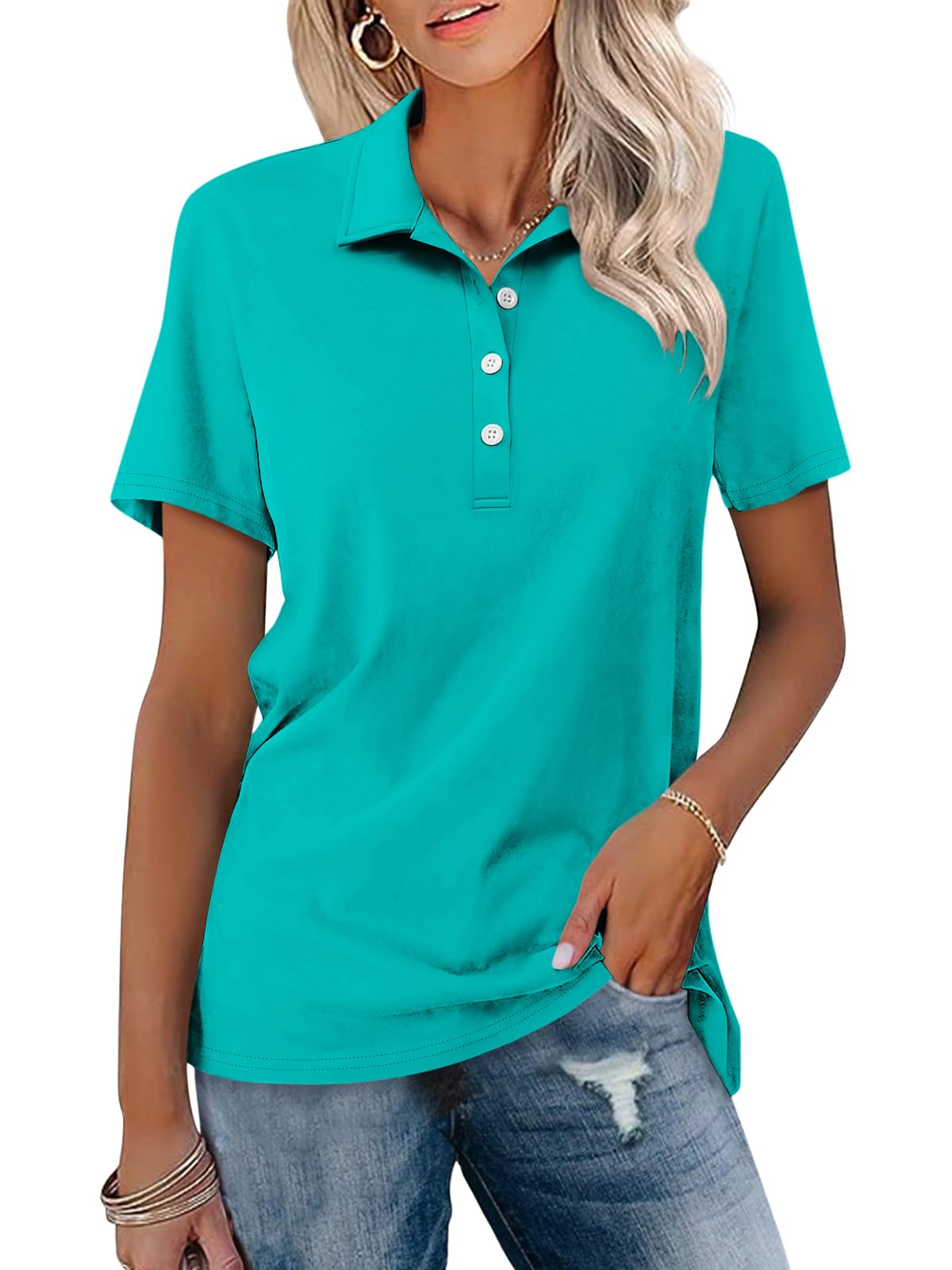TICTICMISS Womens Polo Shirts Short Sleeve Button Collared Summer Tops