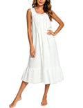 YOZLY Cotton Nightgowns for Women Embroidery Sleeveless Night Gown with Pockets S-XXXL