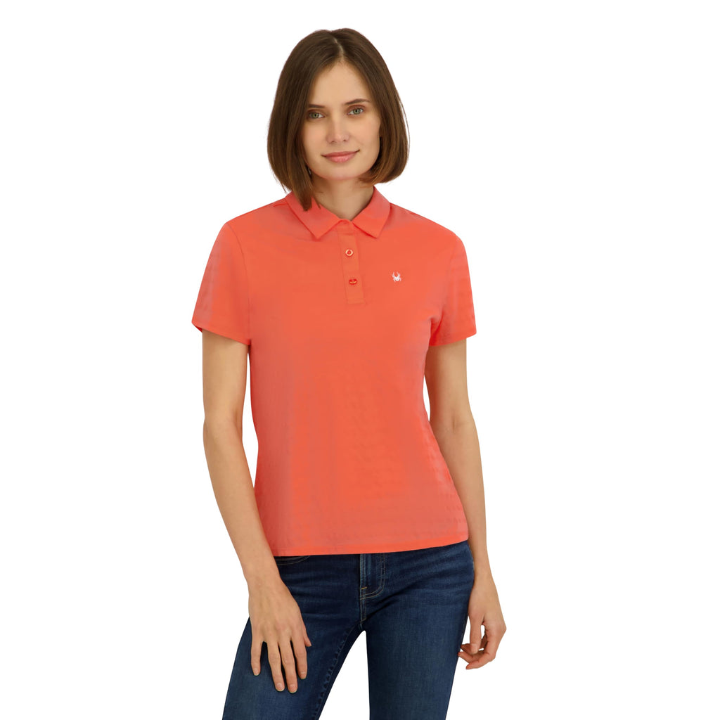 Spyder Women's Jacquard Stripe Short Sleeve Polo Top