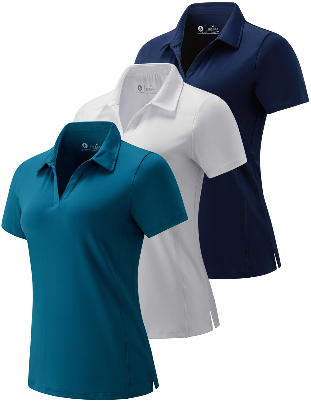 3 Pack Women's Dry Fit V-Neck Polo Shirts