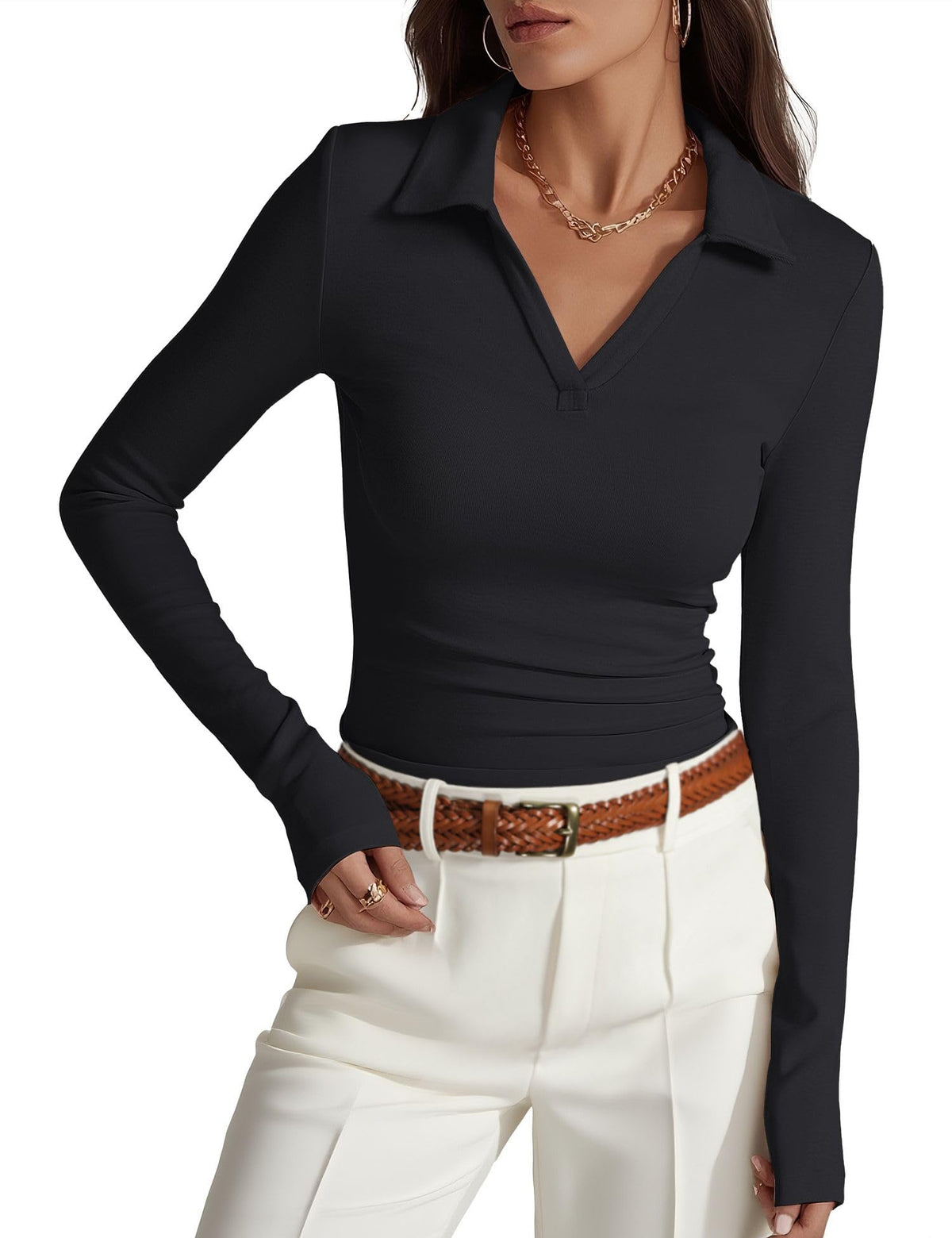 Prettywear Womens Long Sleeve Polo Shirts Collared Business Casual Work Top