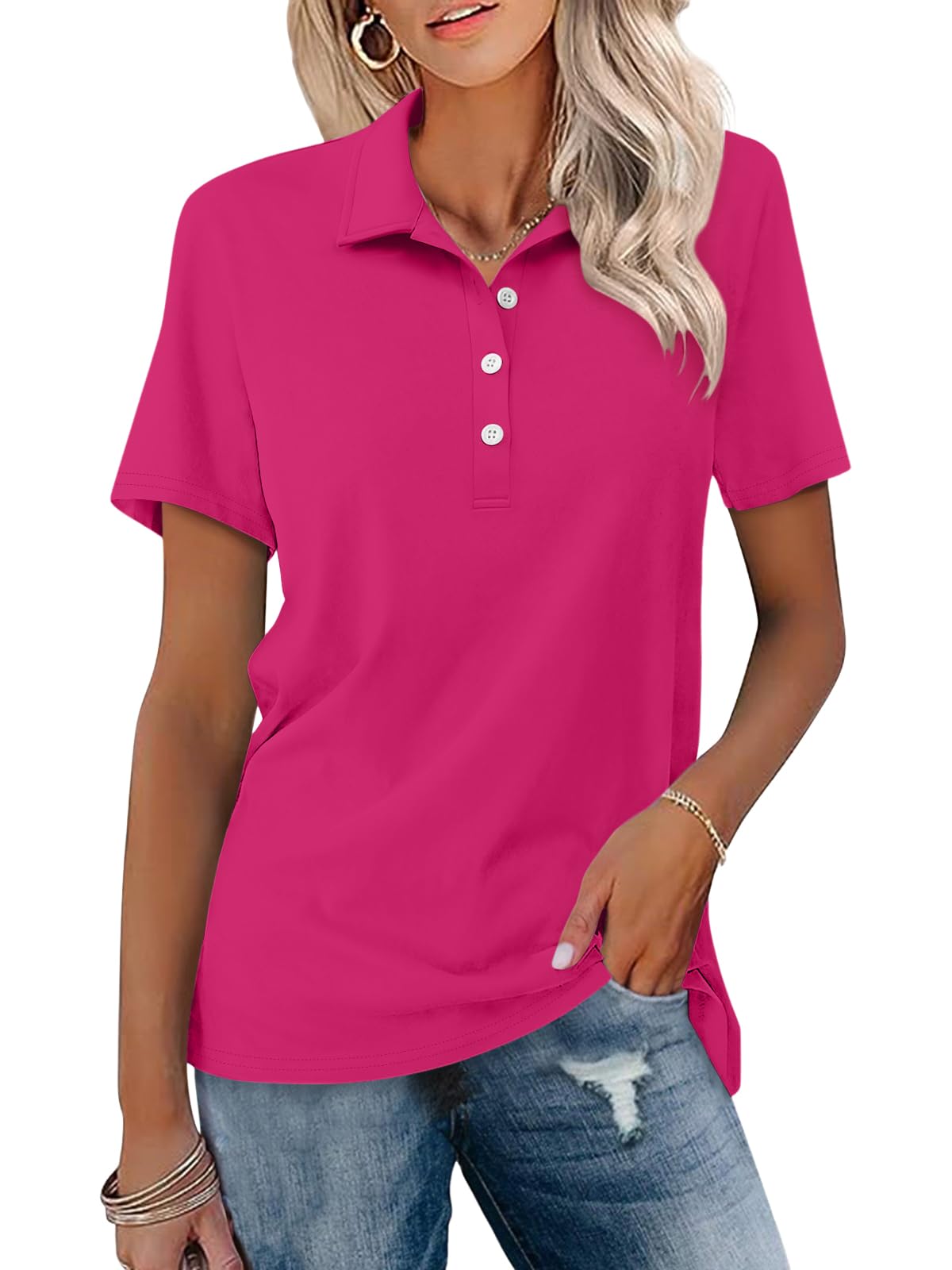 TICTICMISS Womens Polo Shirts Short Sleeve Button Collared Summer Tops