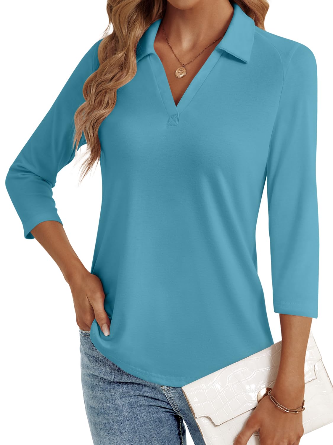 LYHIPSS 3/4 Length Sleeve Womens Tops Dressy Casual Business Blouses