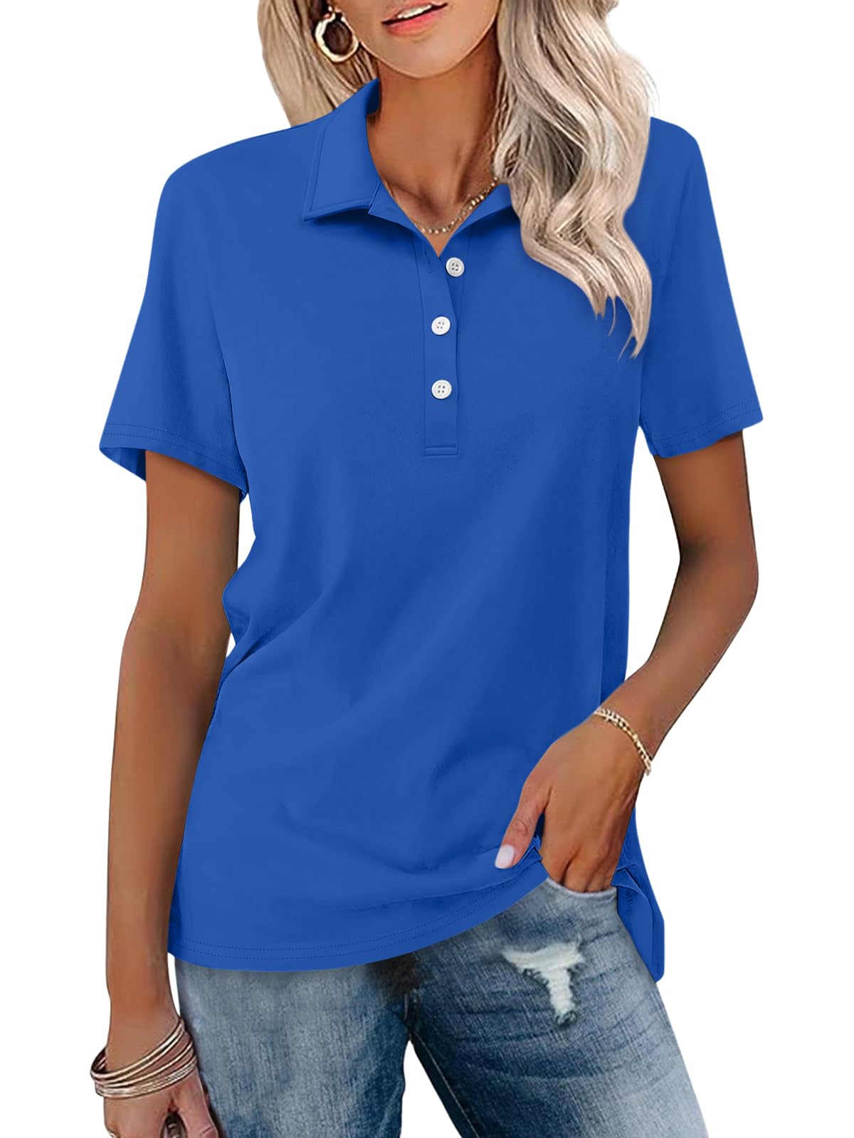 TICTICMISS Womens Polo Shirts Short Sleeve Button Collared Summer Tops