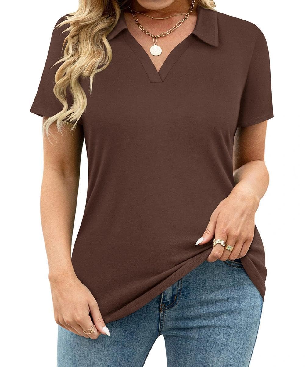 TIYOMI Plus Size Collared Polo Shirts Summer Short Sleeve V Neck Business Tops for Women XL-5XL
