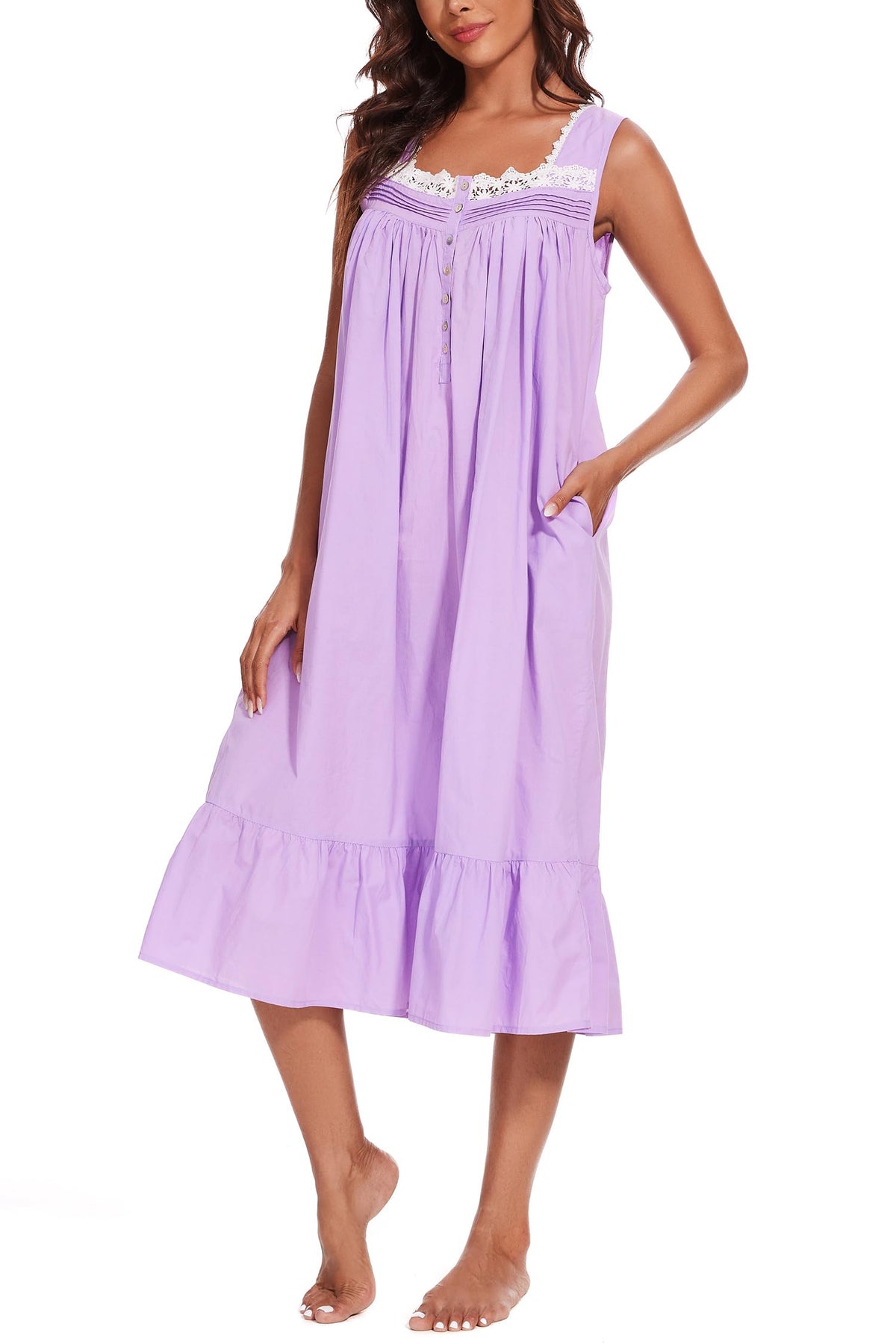 AVIIER 100% Cotton Nightgowns for Women Sleeveless Sleep Dress Ladies Gowns Sleepwear with Pockets