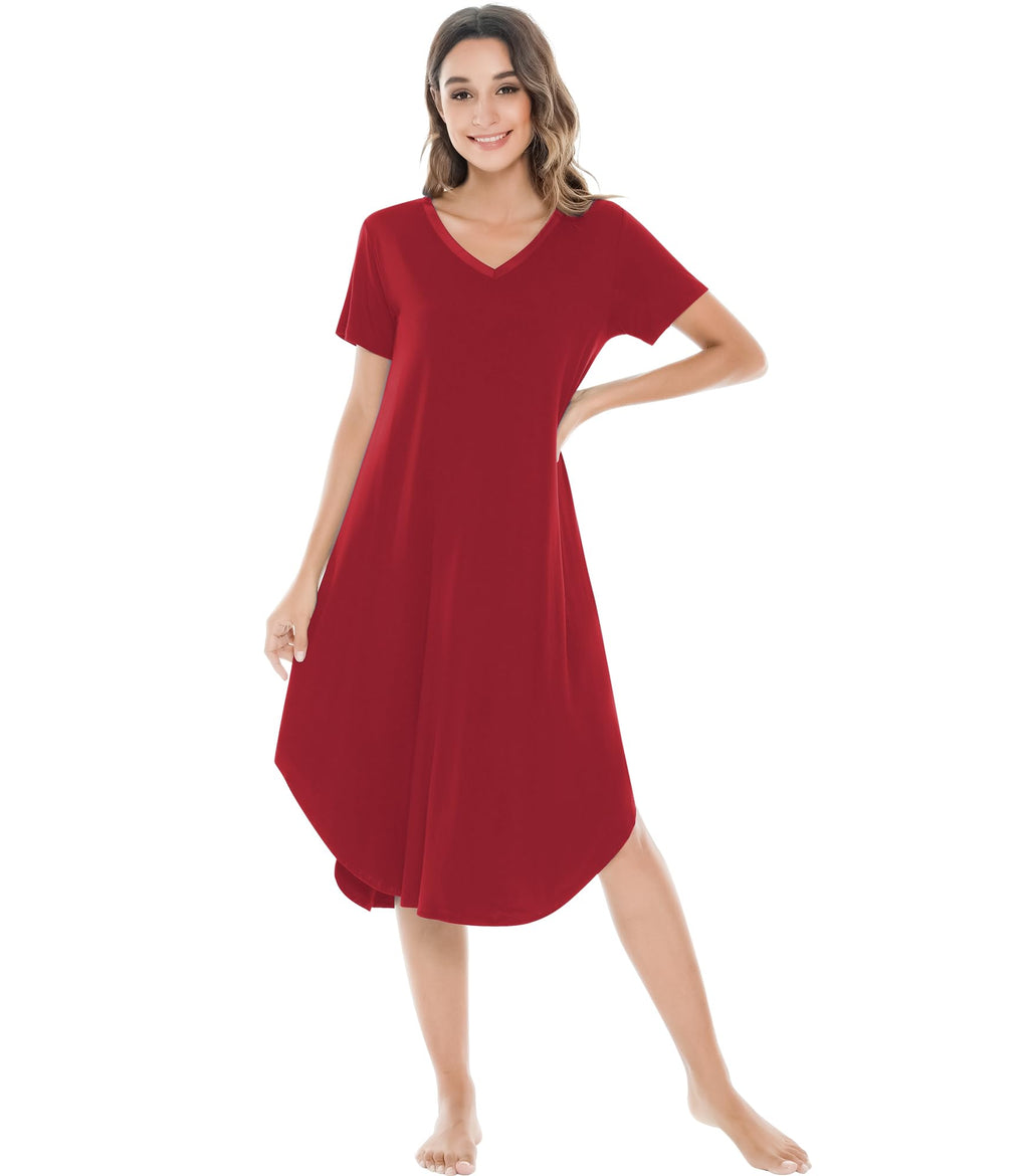 NACHILA Bamboo Viscose Nightgowns for Women Cooling Short Sleeve Sleepshirt