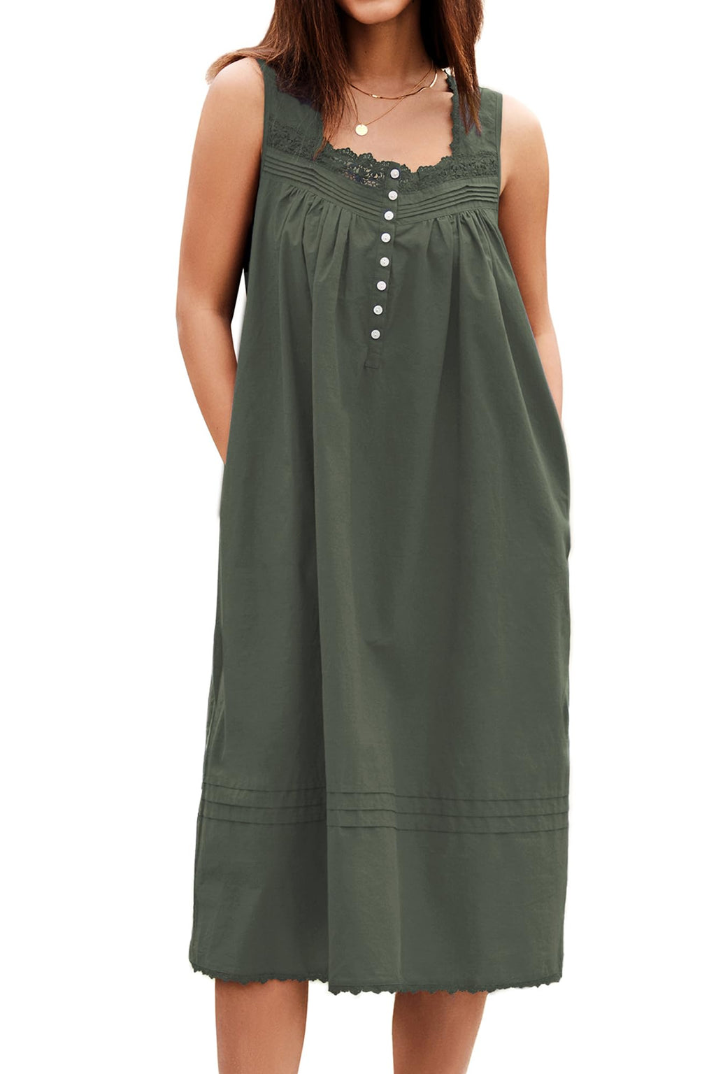100% Cotton Nightgowns for Women Sleeveless Night Gown with Pockets,XS-5XL