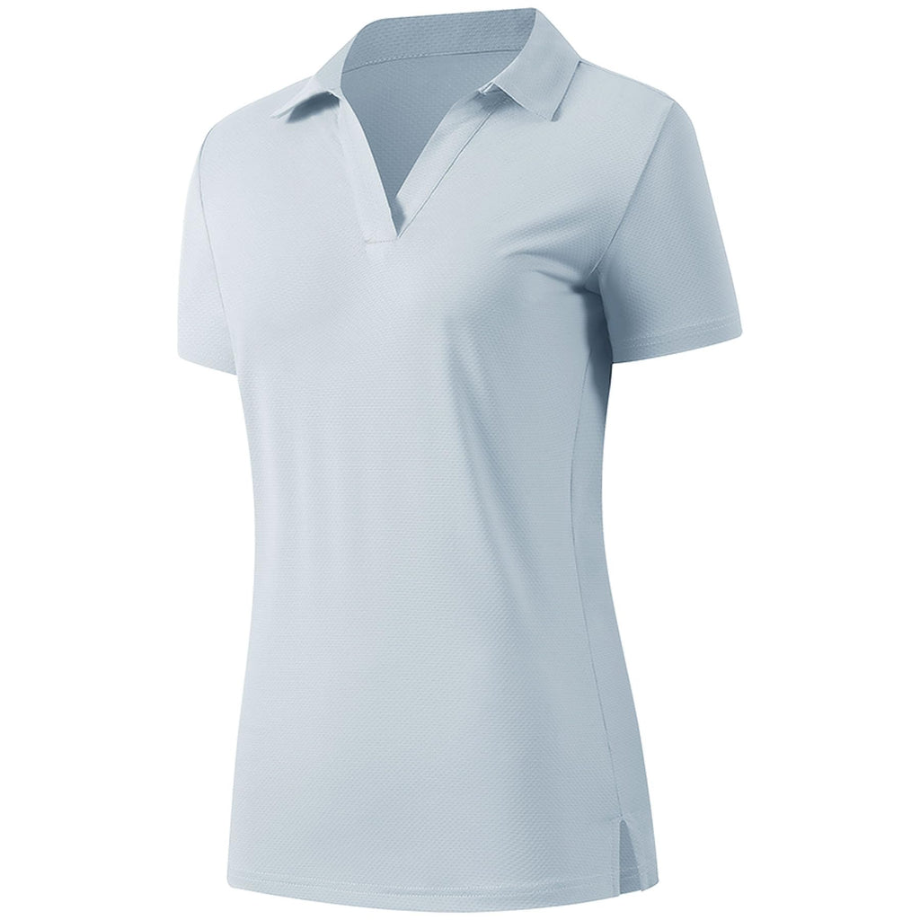Womens Polo Shirts Short Sleeve V Neck Business Casual Work Tops Quick Dry UPF 50+ Sun Protection Golf Shirt Fitted Collared