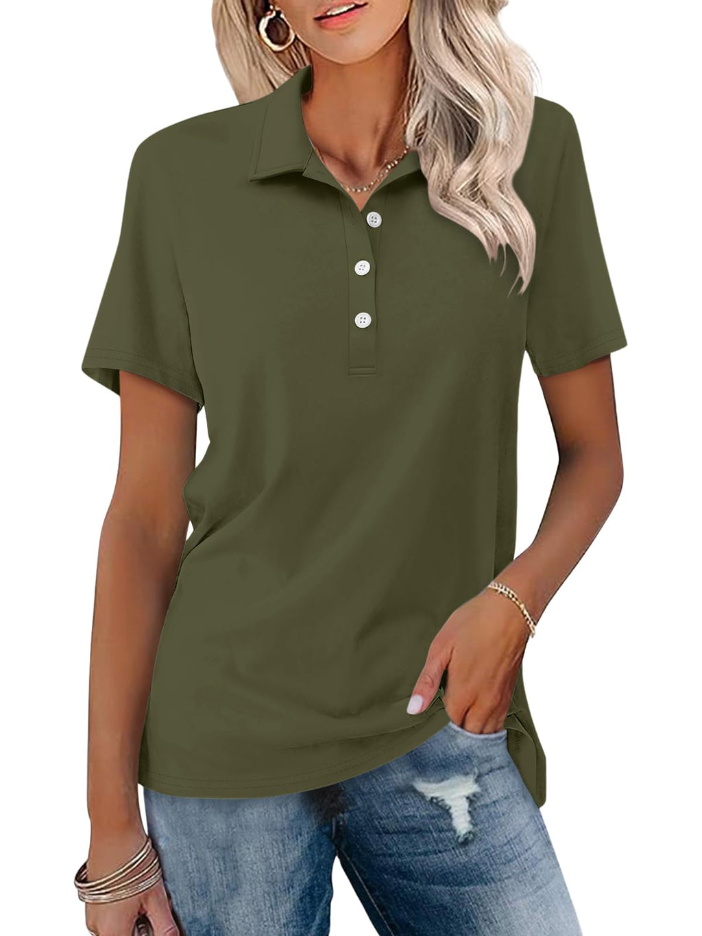 TICTICMISS Womens Polo Shirts Short Sleeve Button Collared Summer Tops