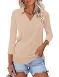 LOMON 3/4 Sleeve Womens Tops Summer Collared Polo Shirts V Neck Polos Tees