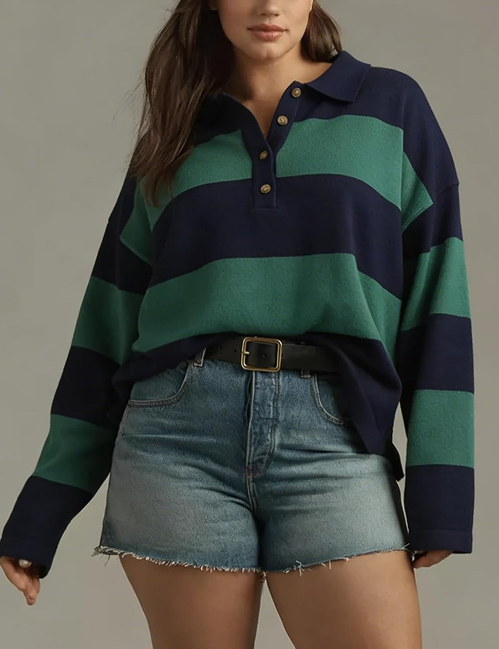 Wyeysyt Polo Sweater Women Rugby Shirt Striped Collared Sweaters