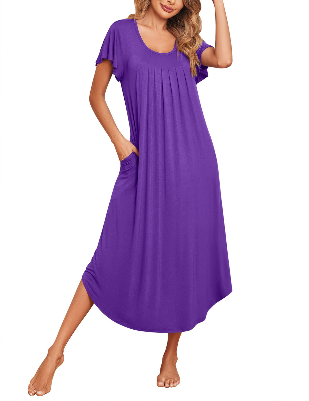Ekouaer Long Nightgowns for Women with Pockets Short Sleeves House Dresses