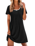Ekouaer Nightgowns for Women Pleated Sleep Shirts Short Sleeve Night Shirts