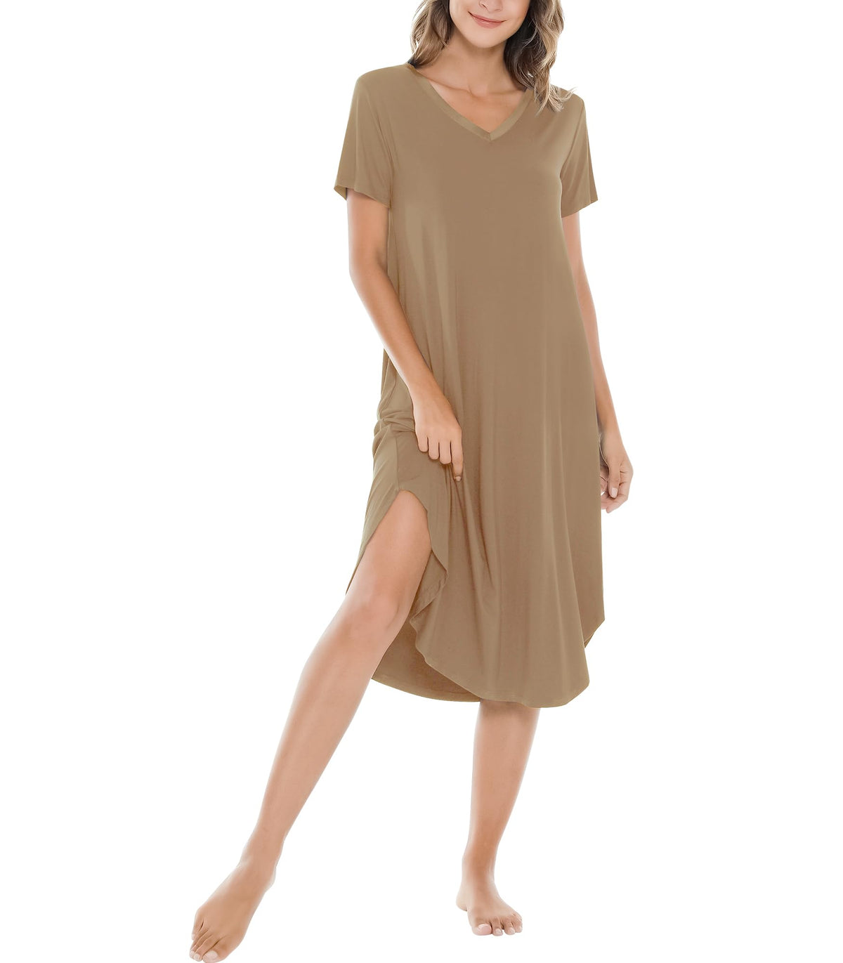 NACHILA Bamboo Viscose Nightgowns for Women Cooling Short Sleeve Sleepshirt