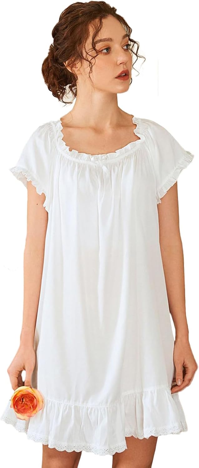 Nanxson Women's Cotton Nightgown Short Sleeve Sleepwear Vintage Nightshirt
