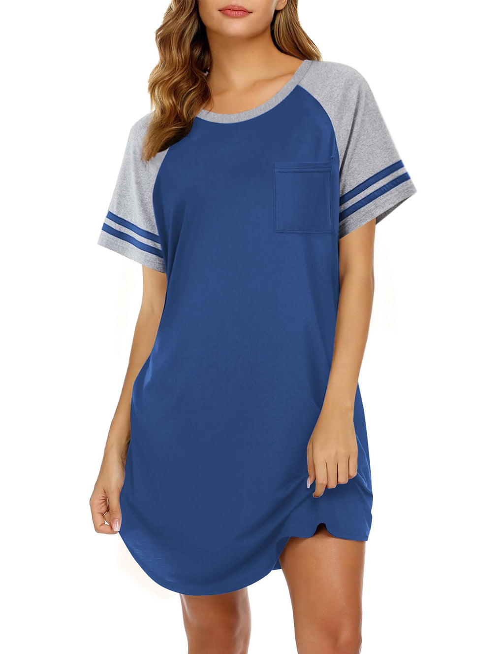 Ekouaer Nightgowns for Women Color Block Sleep Shirt Short Sleeve Sleepwear