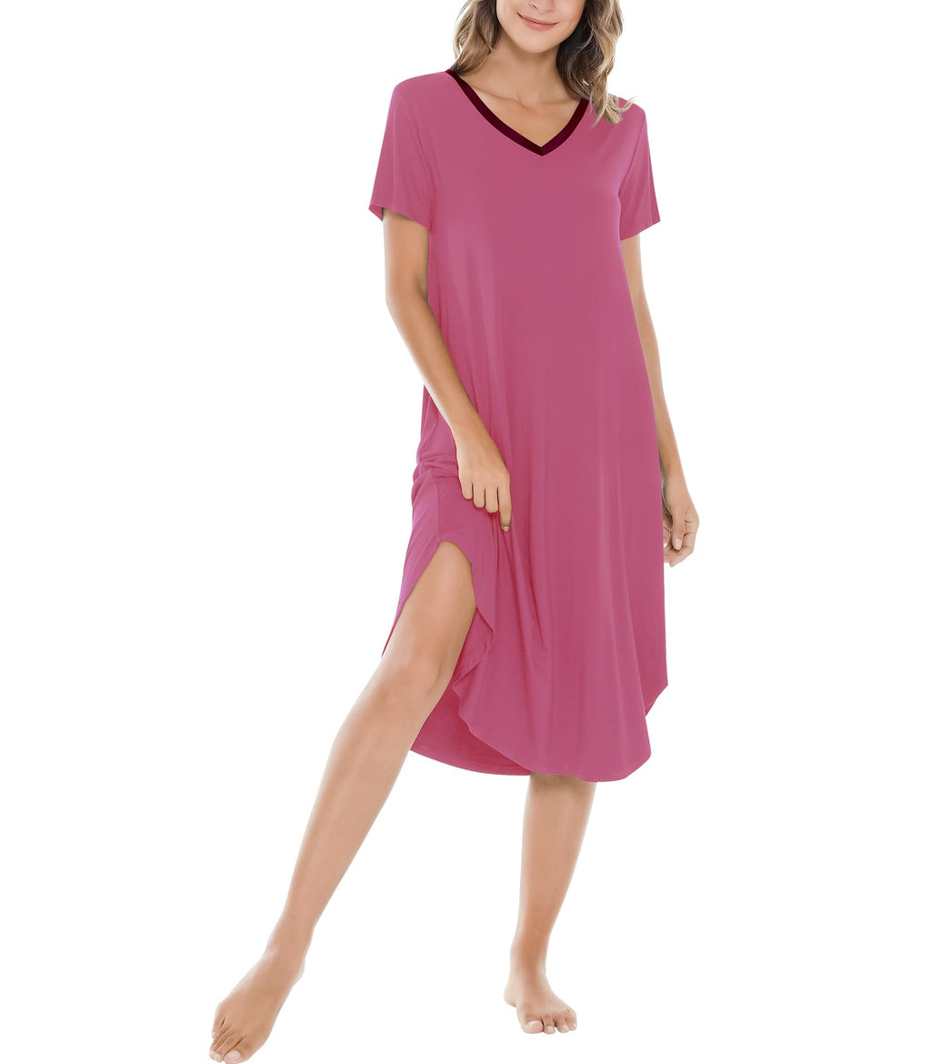 NACHILA Bamboo Viscose Nightgowns for Women Cooling Short Sleeve Sleepshirt