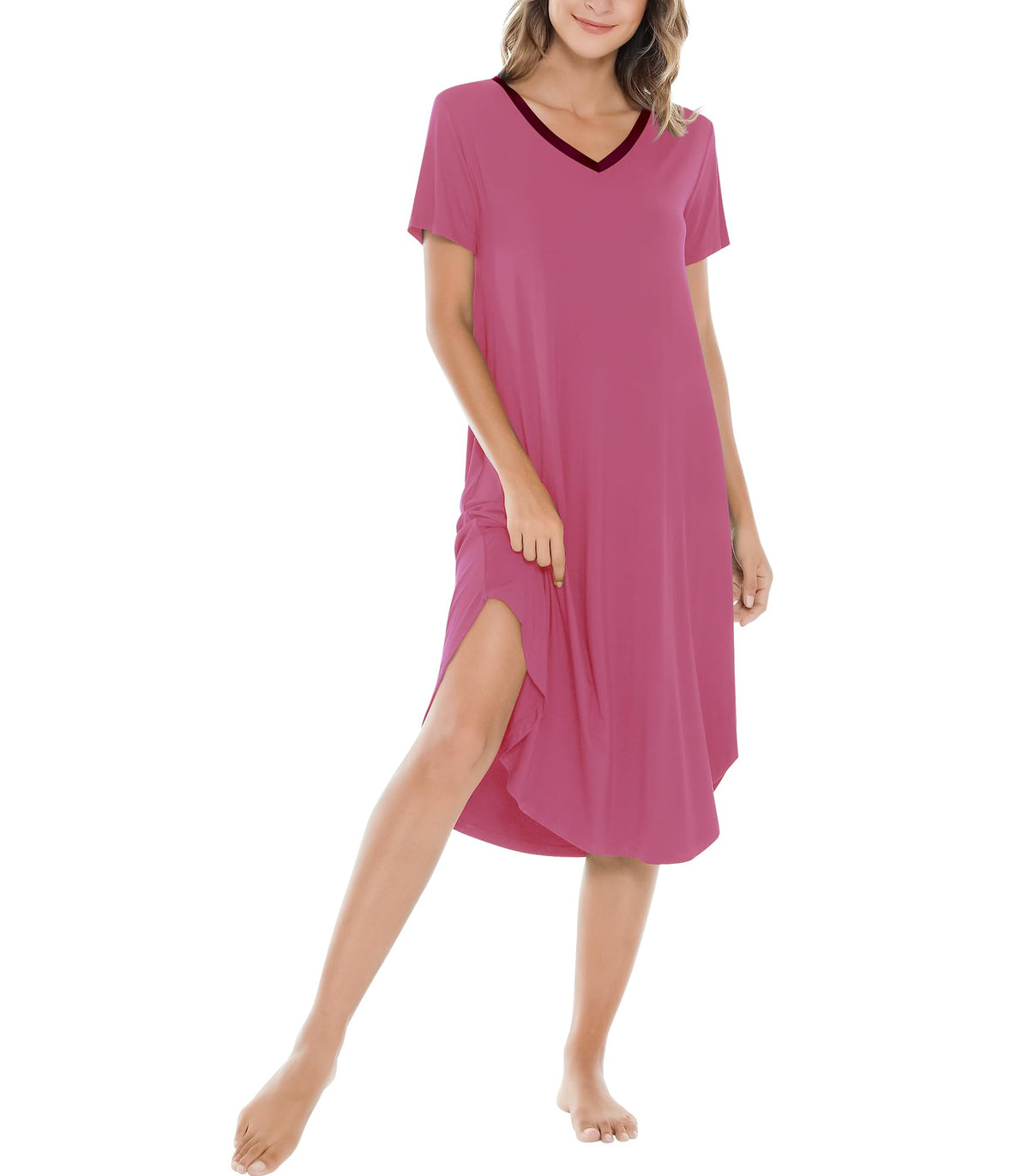 NACHILA Bamboo Viscose Nightgowns for Women Cooling Short Sleeve Sleepshirt