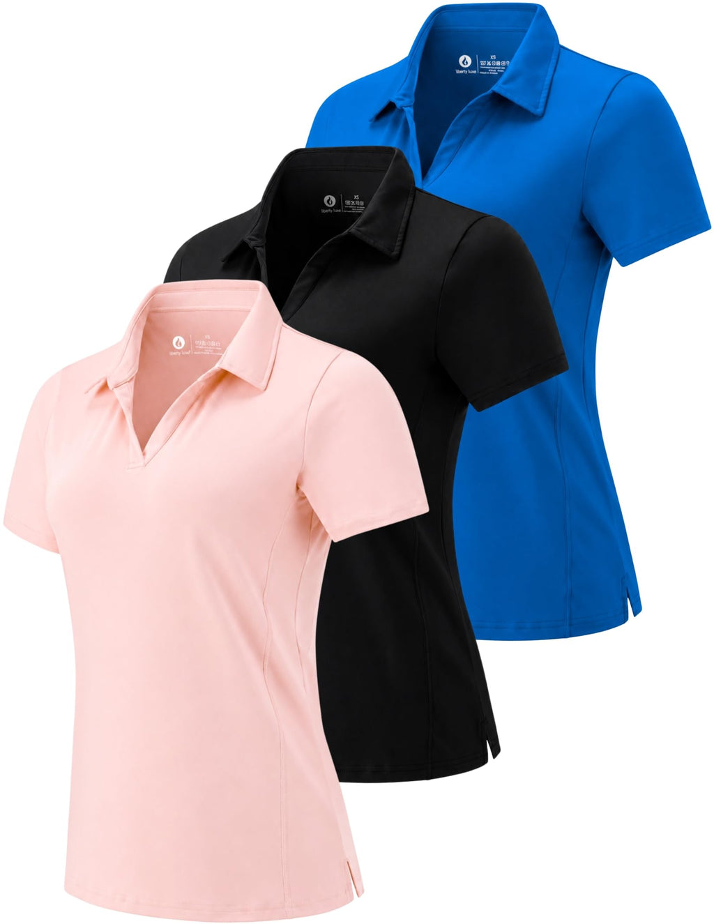 3 Pack Women's Dry Fit V-Neck Polo Shirts