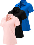3 Pack Women's Dry Fit V-Neck Polo Shirts