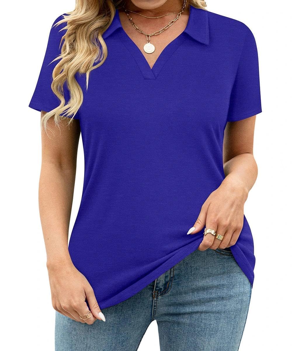 TIYOMI Plus Size Collared Polo Shirts Summer Short Sleeve V Neck Business Tops for Women XL-5XL