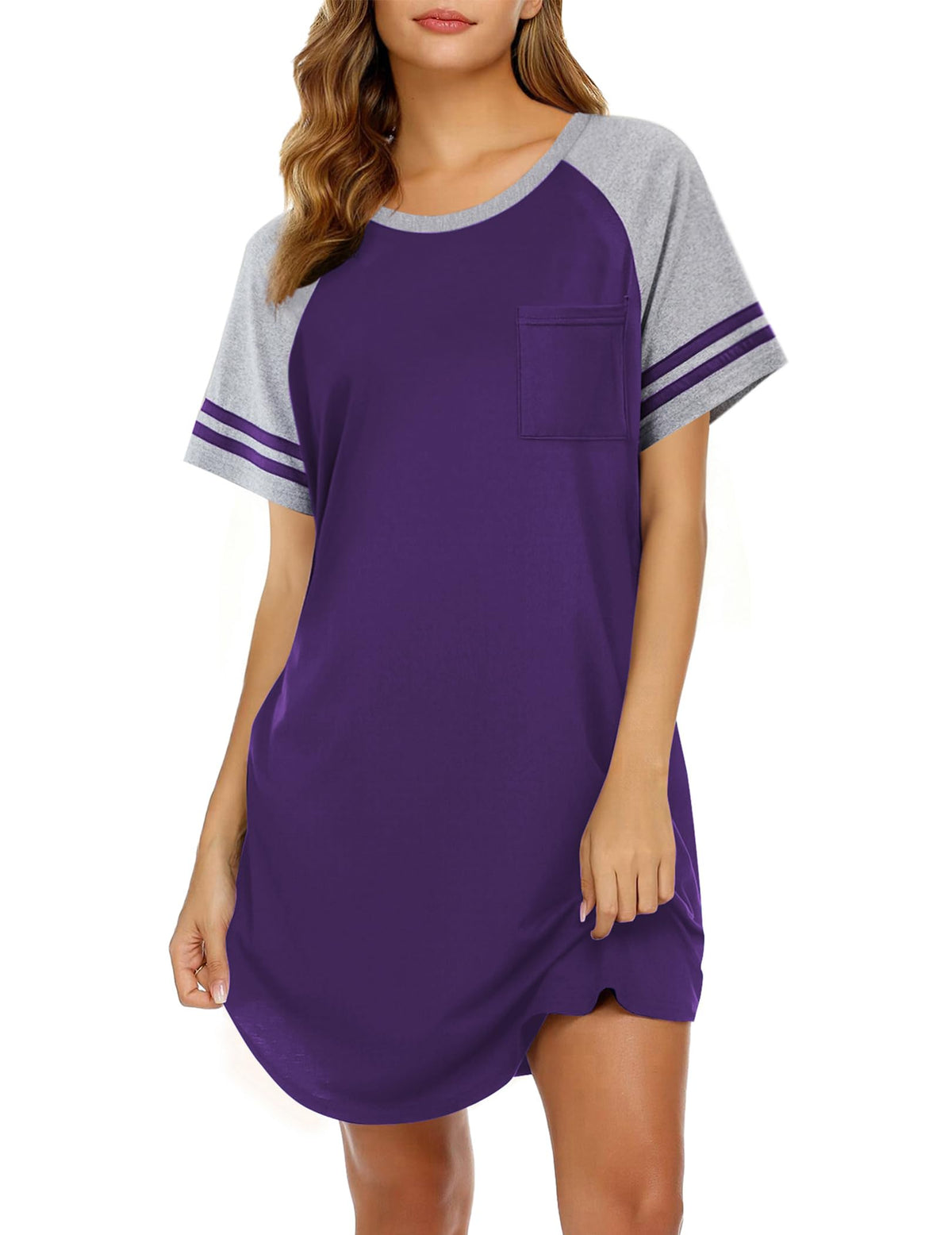 Ekouaer Nightgowns for Women Color Block Sleep Shirt Short Sleeve Sleepwear