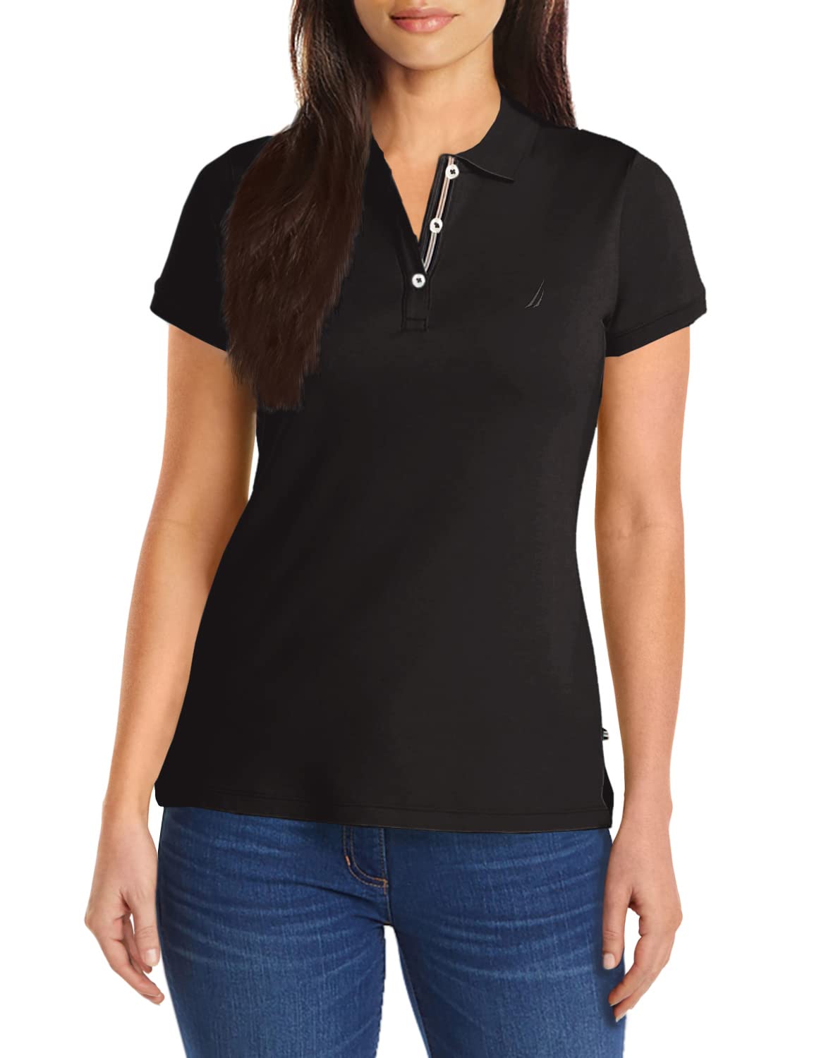 Nautica Women's 3-Button Short Sleeve Breathable 100% Cotton Polo Shirt
