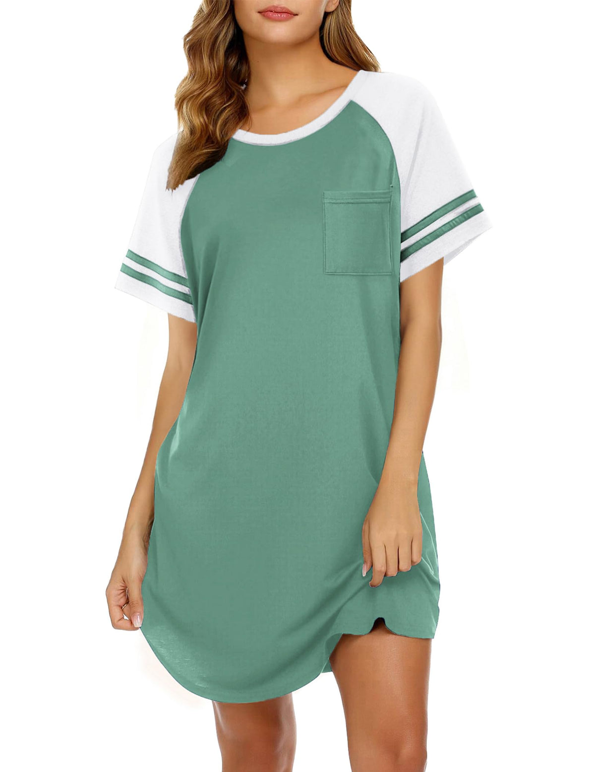 Ekouaer Nightgowns for Women Color Block Sleep Shirt Short Sleeve Sleepwear