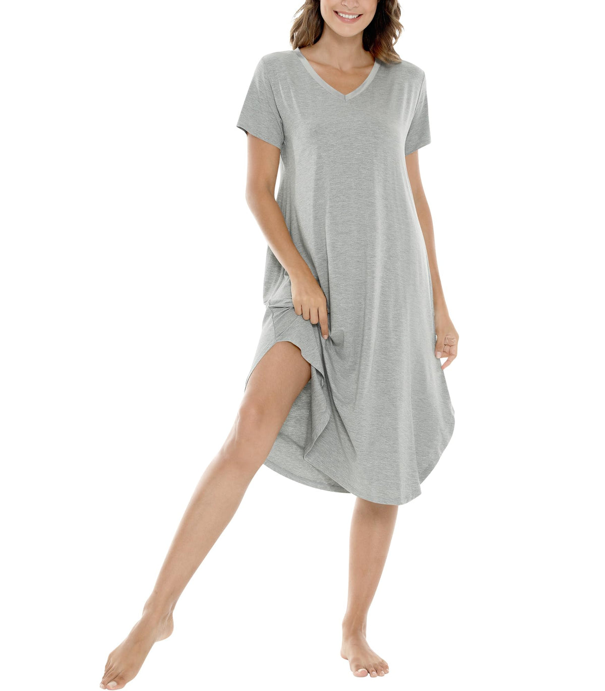 NACHILA Bamboo Viscose Nightgowns for Women Cooling Short Sleeve Sleepshirt