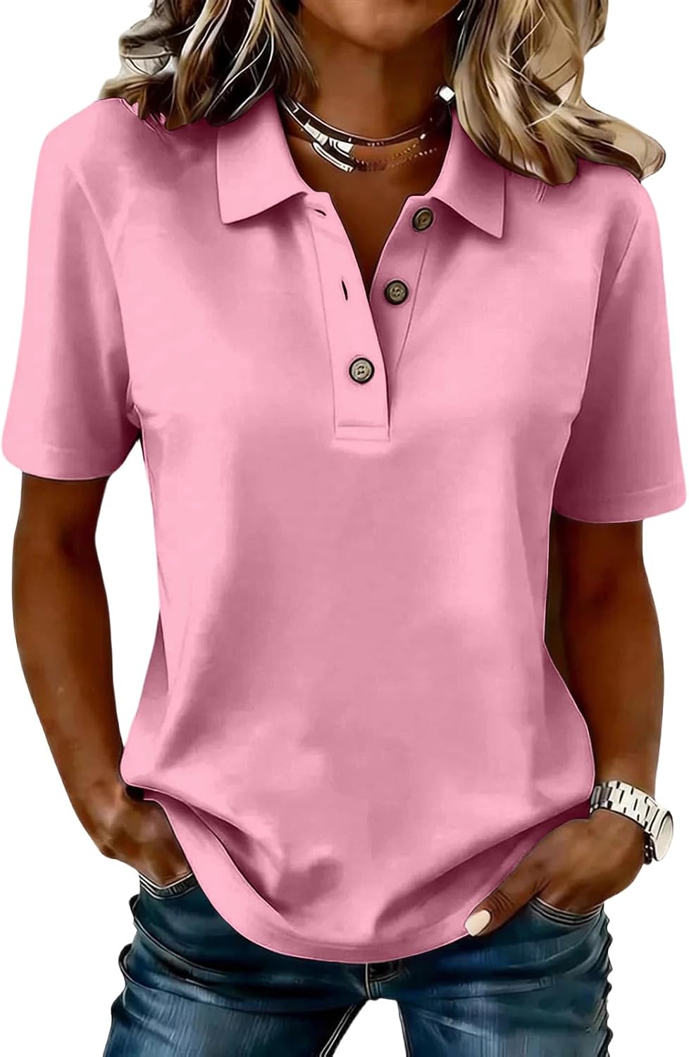 Polo Shirts for Women Golf Button Collared Summer Short Sleeve Tops Lightweight Work Polo Shirt Womens Blouses