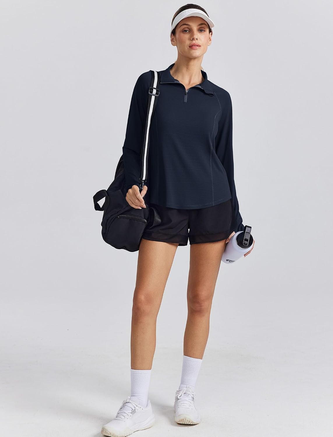 PINSPARK Womens Golf Shirt Long Sleeve Polo Shirts 1/4 Zip Tennis Hiking Tops UPF 50+ Workout Athletic Tee with Thumb Holes