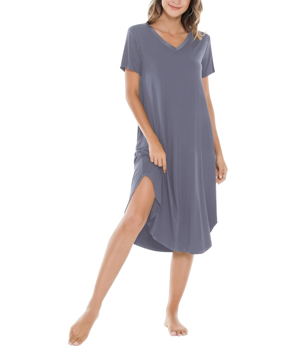NACHILA Bamboo Viscose Nightgowns for Women Cooling Short Sleeve Sleepshirt