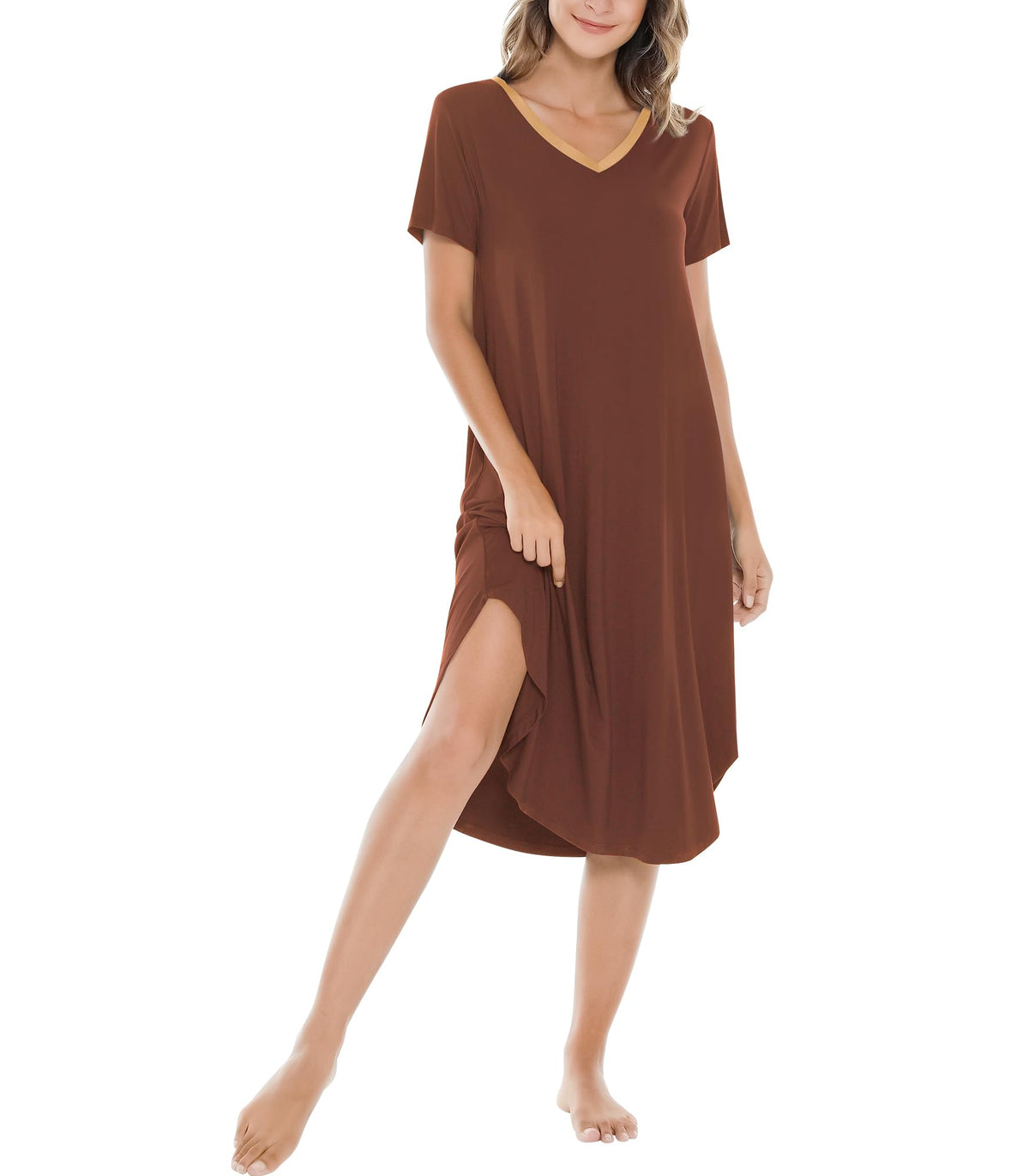 NACHILA Bamboo Viscose Nightgowns for Women Cooling Short Sleeve Sleepshirt