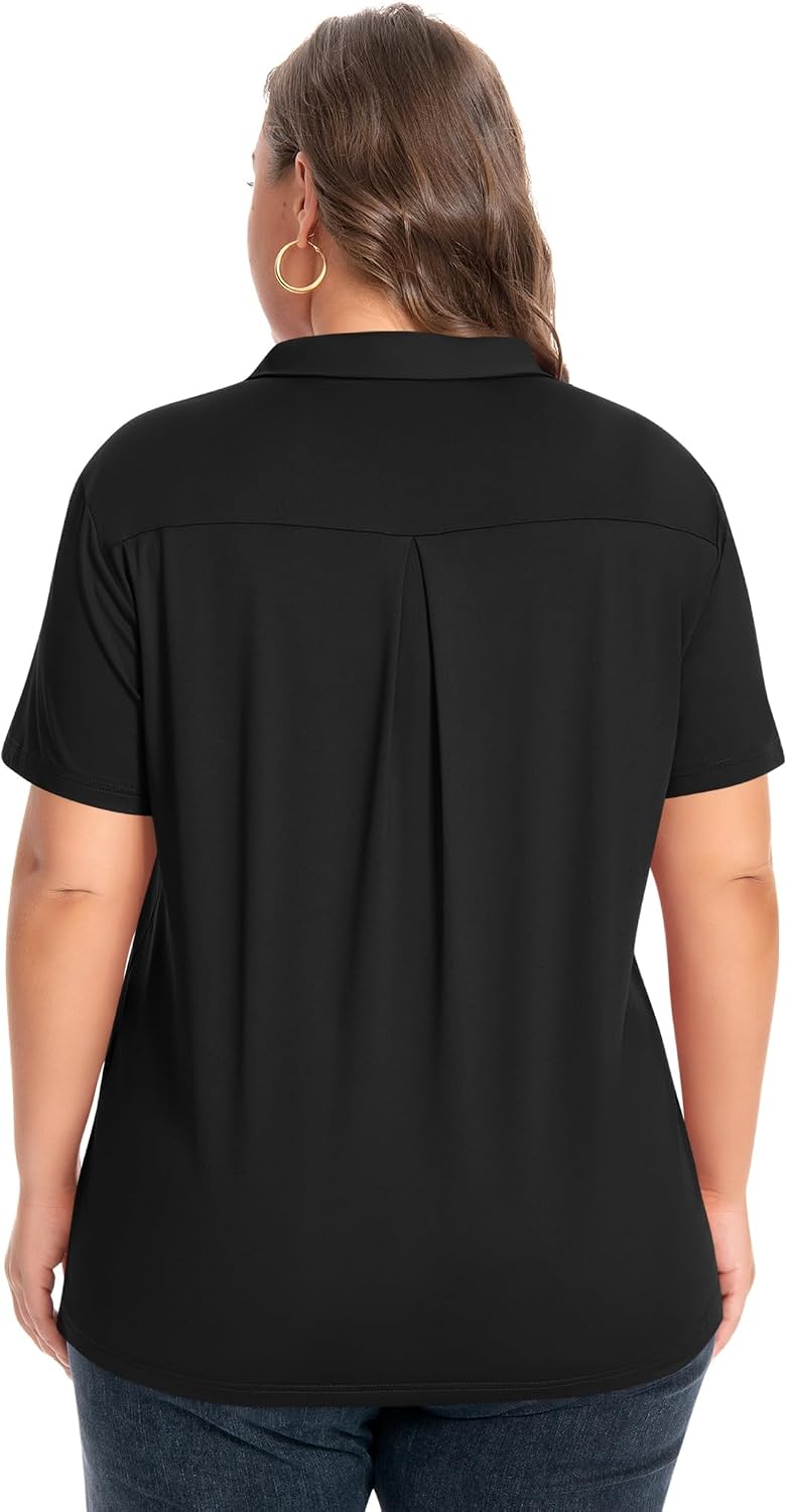 Womens Plus Size V-Neck Short Sleeve Polo UPF 50+ Quick Dry Golf (XL-6XL)