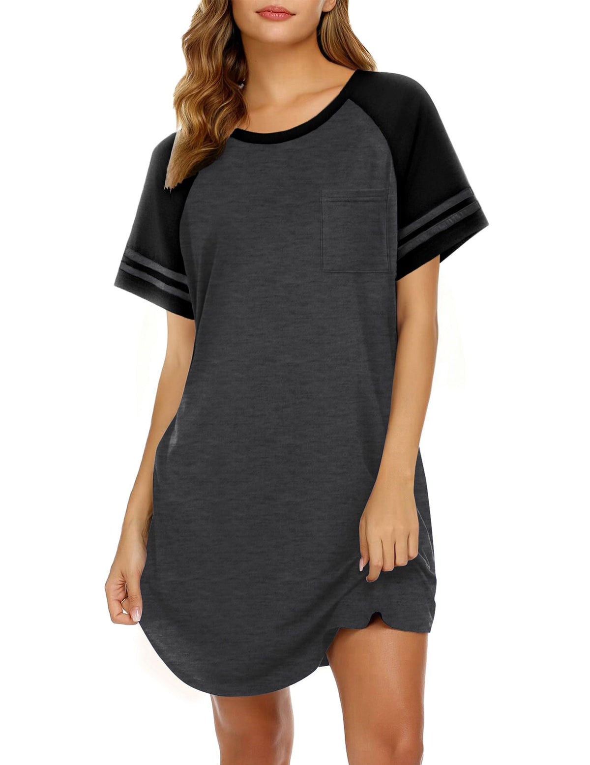 Ekouaer Nightgowns for Women Color Block Sleep Shirt Short Sleeve Sleepwear