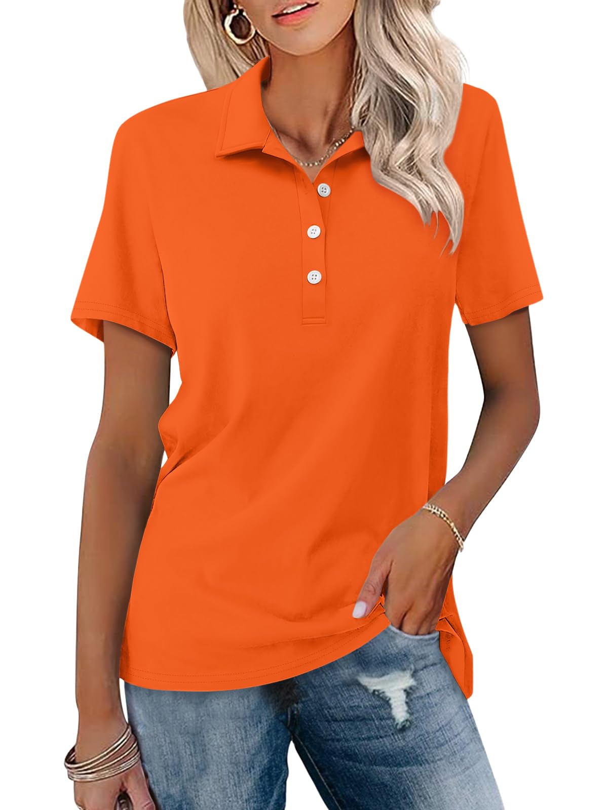 TICTICMISS Womens Polo Shirts Short Sleeve Button Collared Summer Tops