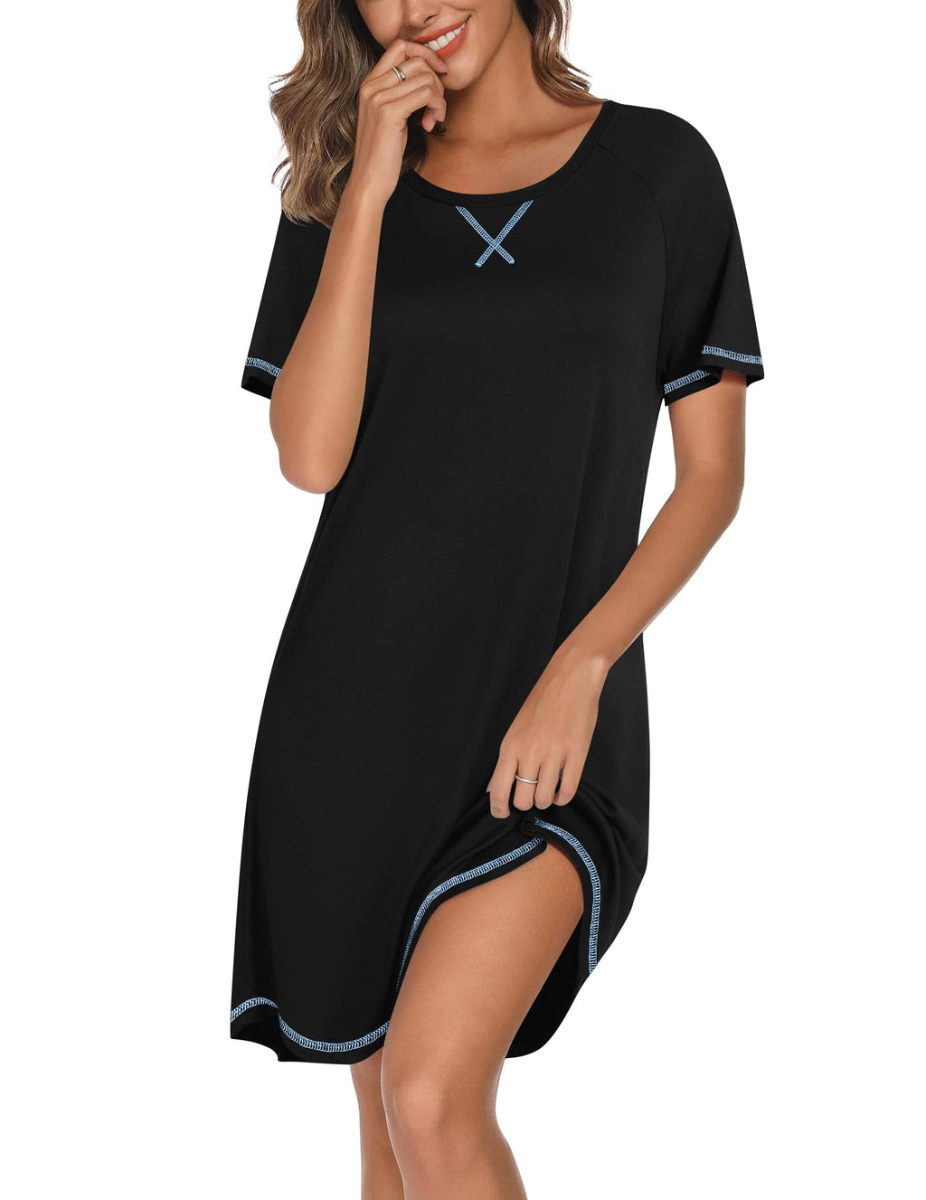 Ekouaer Nightgowns for Women Short Sleeve Sleep Shirts Raglan Night Shirt