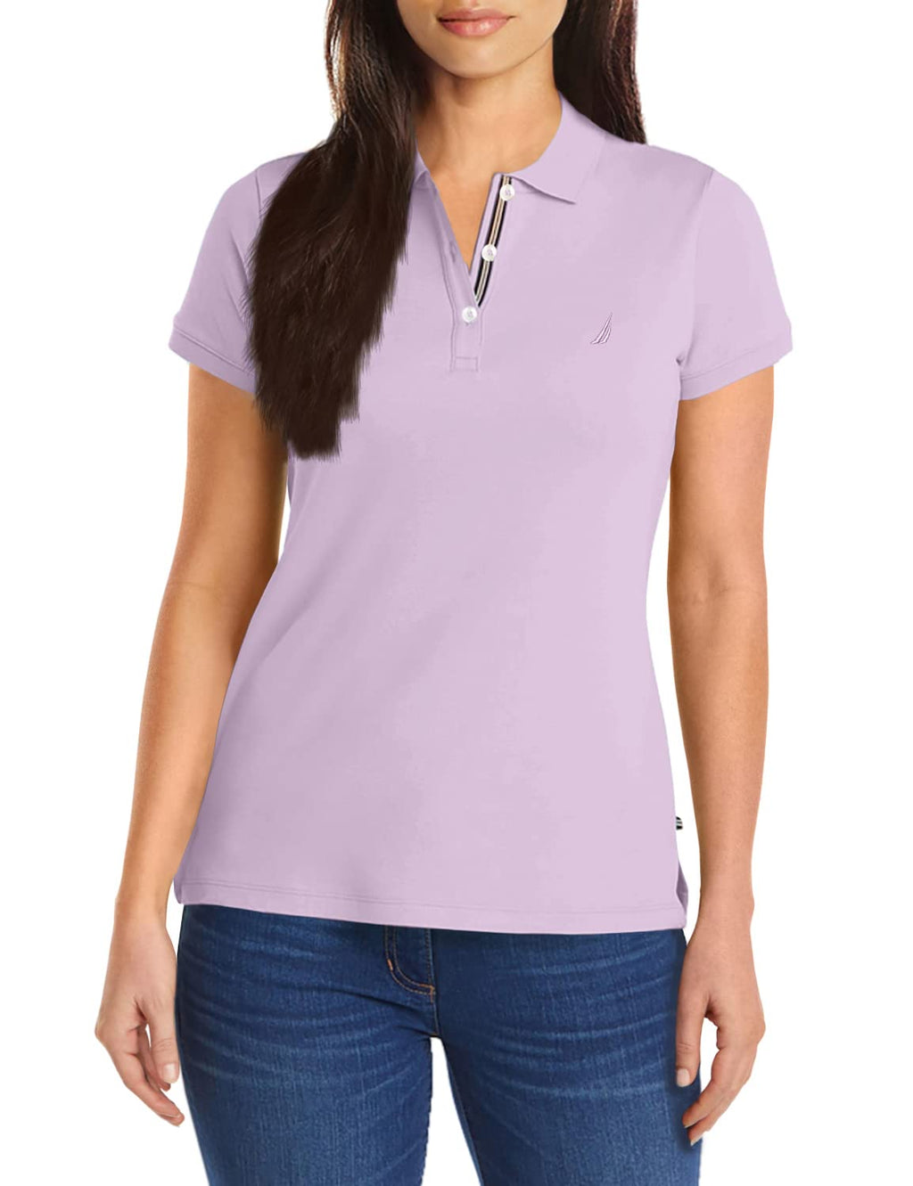 Nautica Women's 3-Button Short Sleeve Breathable 100% Cotton Polo Shirt