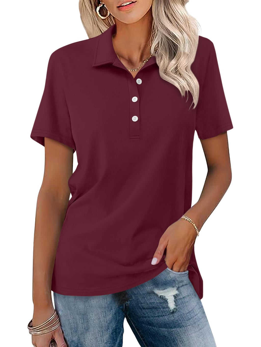 TICTICMISS Womens Polo Shirts Short Sleeve Button Collared Summer Tops