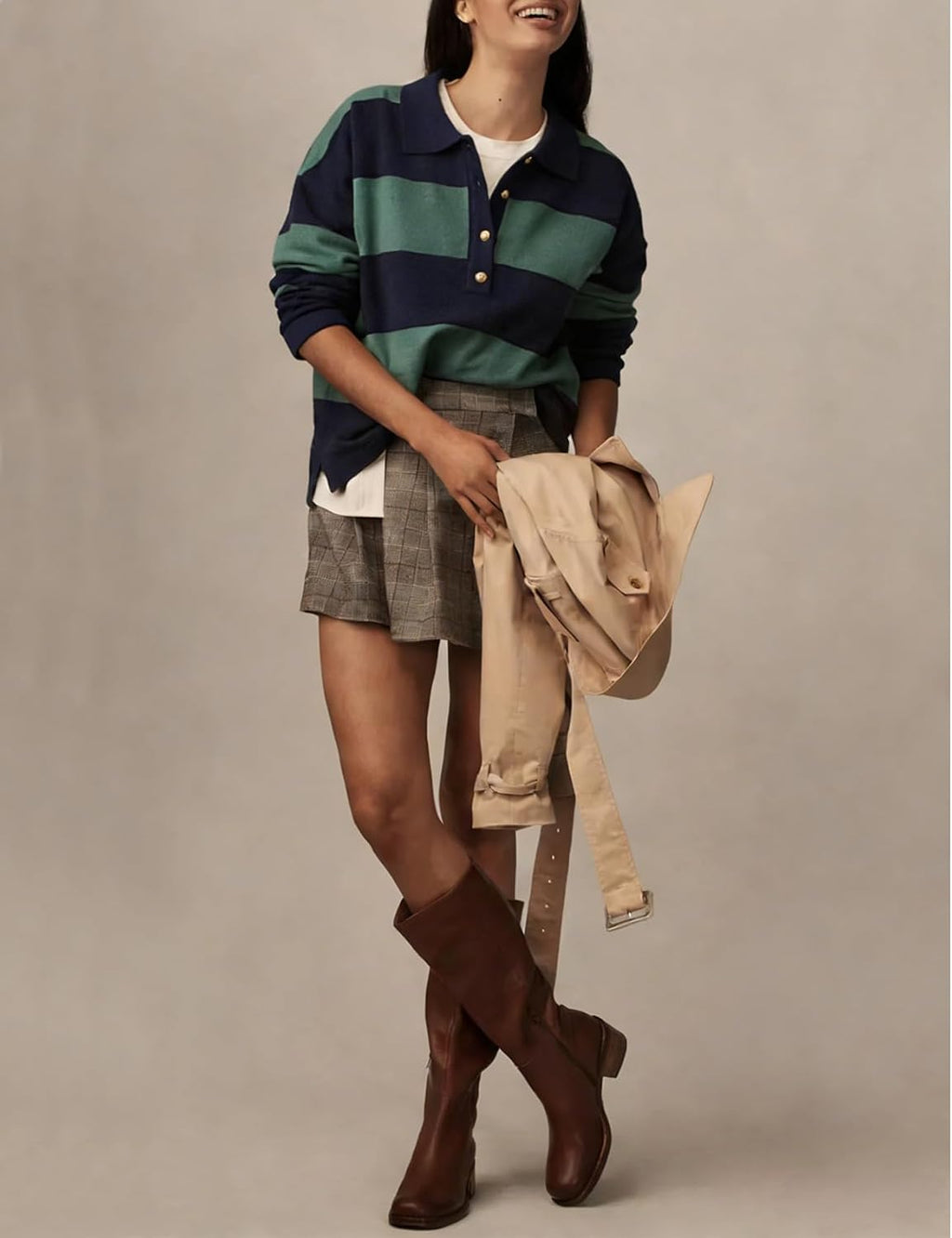 Wyeysyt Polo Sweater Women Rugby Shirt Striped Collared Sweaters