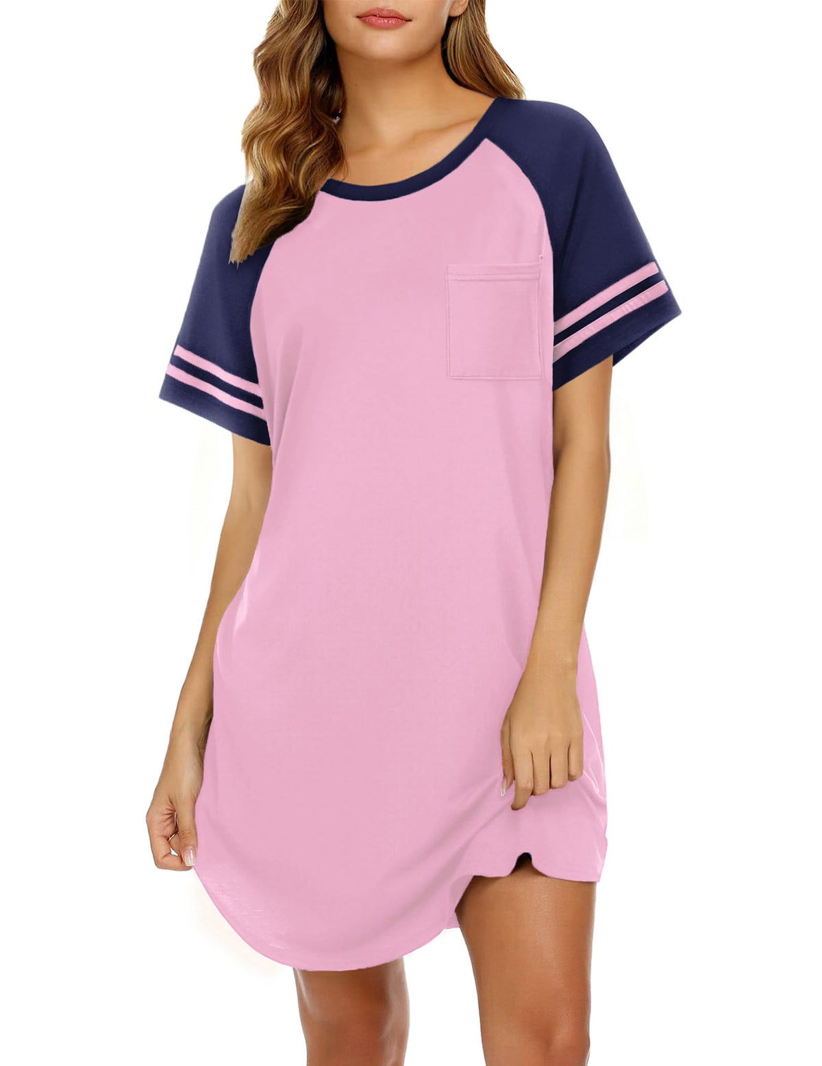 Ekouaer Nightgowns for Women Color Block Sleep Shirt Short Sleeve Sleepwear