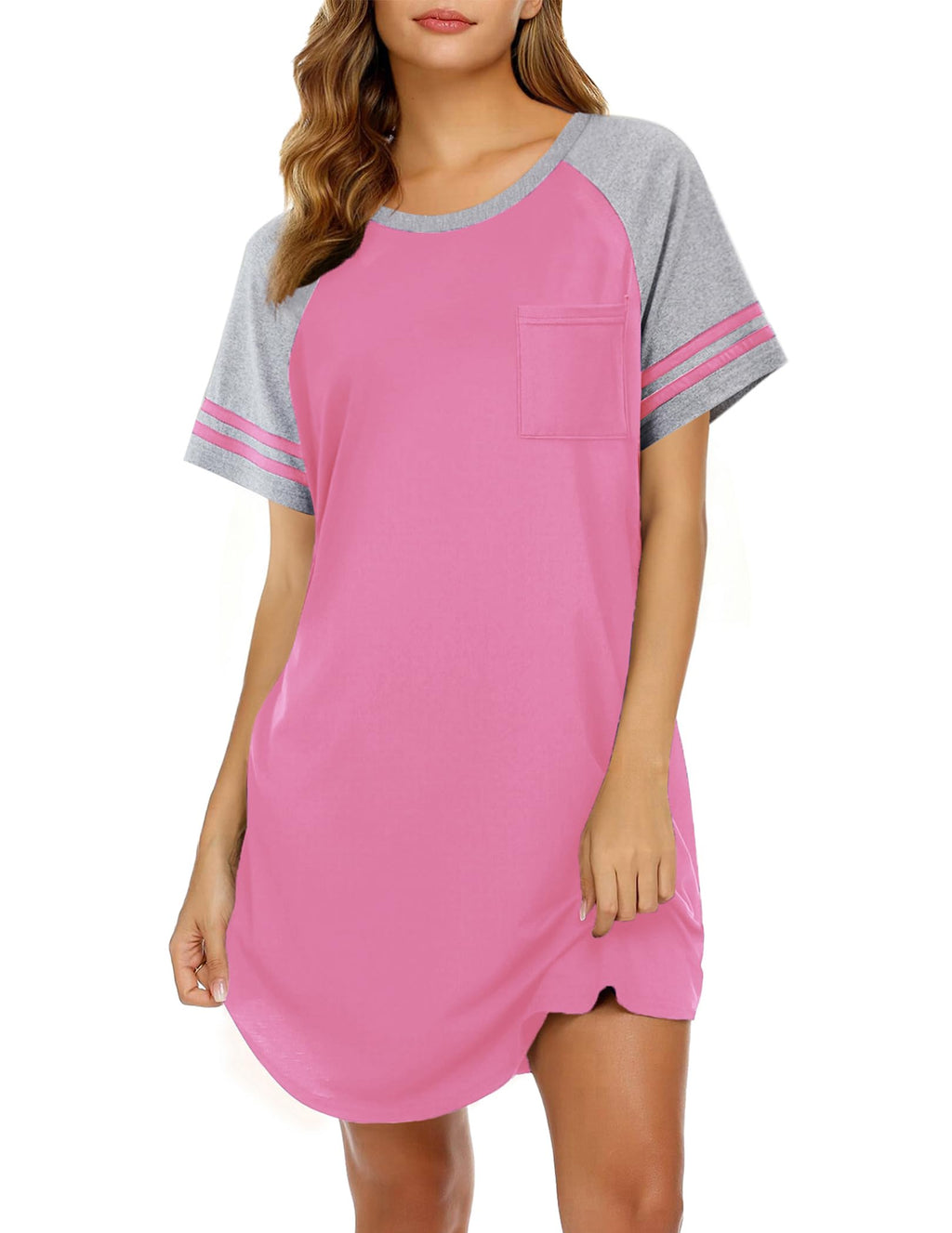 Ekouaer Nightgowns for Women Color Block Sleep Shirt Short Sleeve Sleepwear